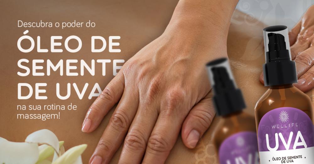 Massagem corporal com óleo de massagem Wellife Óleo de Semente de Uva — deslizamento suave e hidratação no ritual de bem-estar.