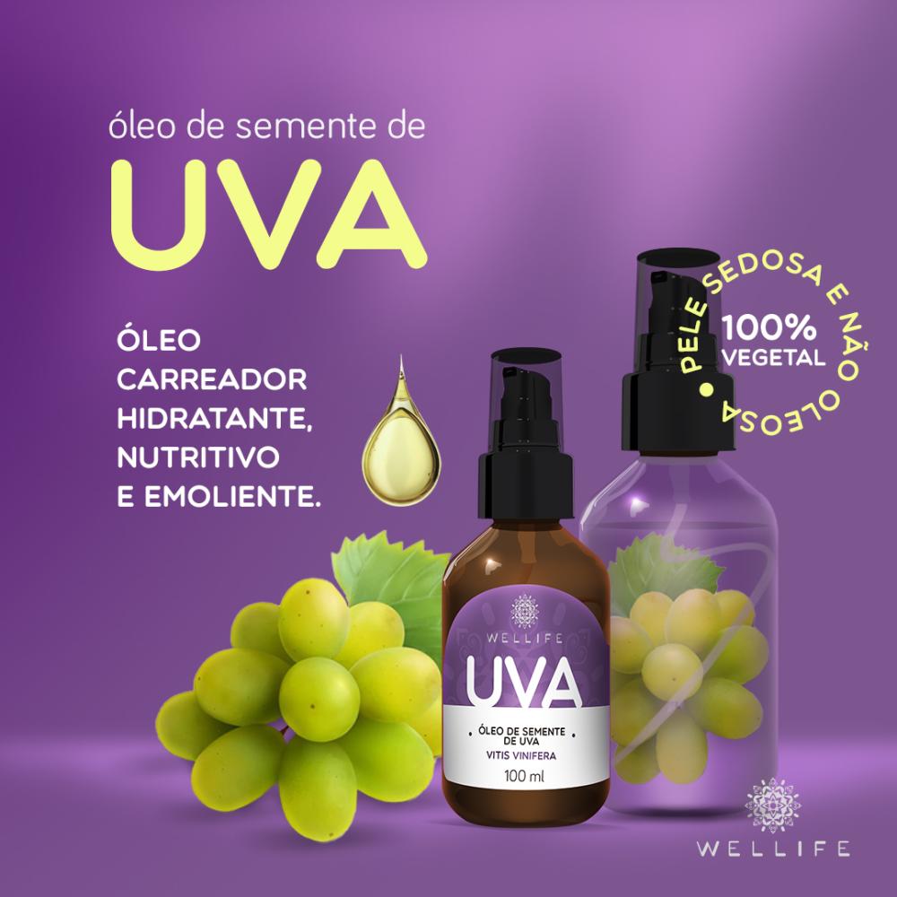 Óleo de massagem Wellife Óleo de Semente de Uva 100 ml — carreador vegetal leve para hidratar e nutrir a pele.