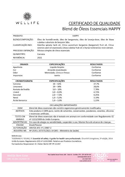 Wellife Oleo Essencial Blend Happy