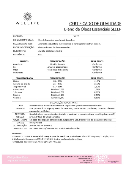 Wellife Oleo Essencial Blend Sleep 10ml