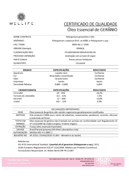 Wellife Oleo Essencial Geranio