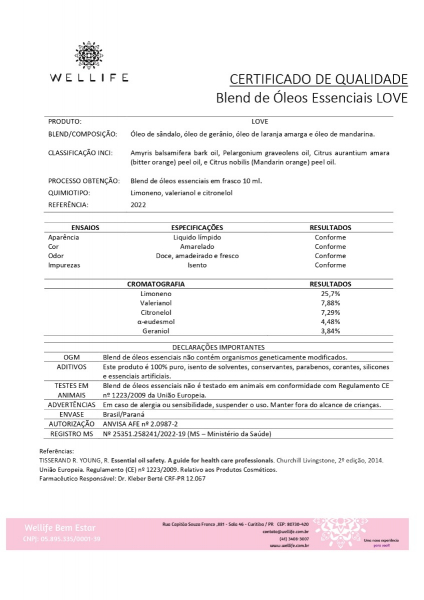 Wellife Oleo Essencial Blend Love - Validade 10/24