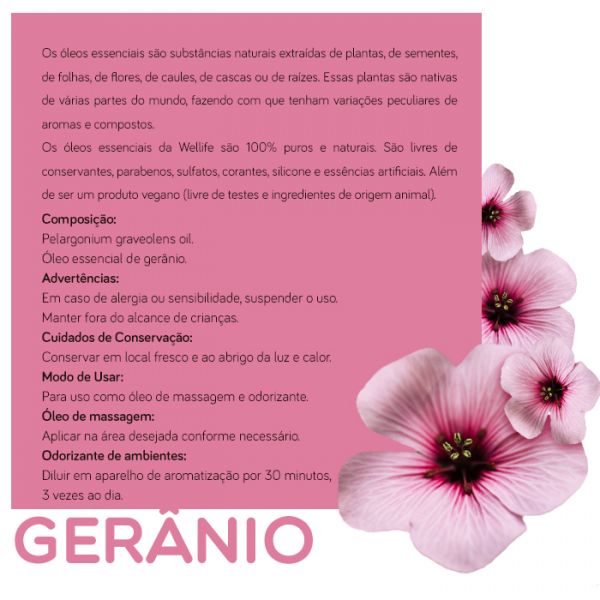 Combo Wellife 3 Óleos Essenciais de Gerânio