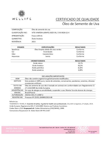 Wellife Oleo de Semente de Uva 100 ml