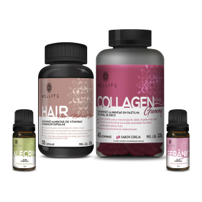 Combo Cabelos 

Contém 2 Suplemento + 2 Óleos Essenciais

1 Suplemento Collagen Gummy 45 gomas
1 Suplemento Hair, Nail and Skin 30 cápsulas
1 Óleo Essencial de Gerânio 10ml 
1 Óleo Essencial de Alecrim 10ml