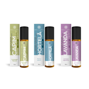 Combo 3 Óleos Essenciais Roll On Capim Limão, Hortelã Pimenta e Lavanda 10ml